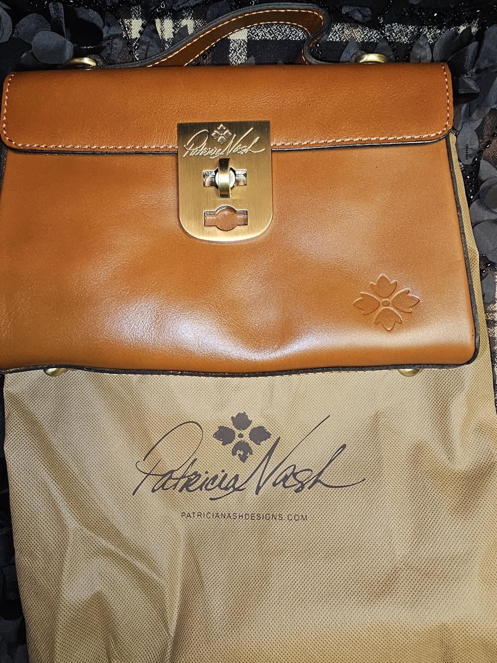 Patricia Nash Cognac Tan Leather Top-Handle Satchel with Gold Hardware
